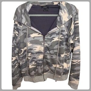 Miss Me Brand Cropped Camo Hoodie Full Zip Embroidery Lightweight‎ Sz. Large